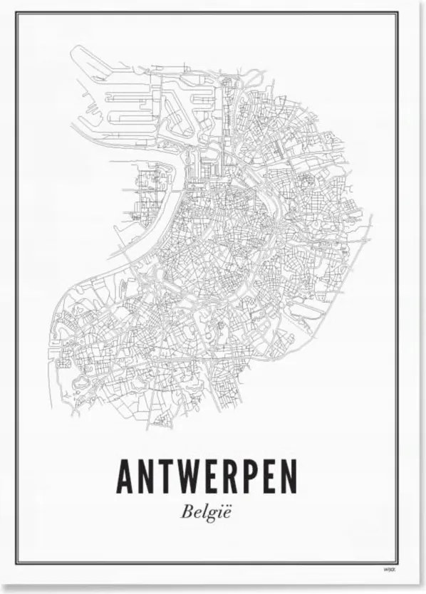 Wijck Poszter Antwerpen város alaprajz 50x70cm Fehér elegáns keret
