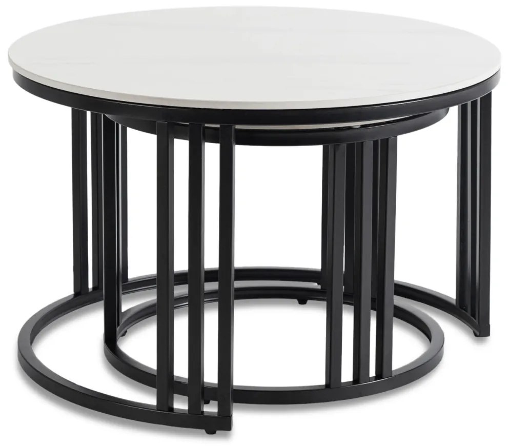 Dohányzóasztal szett Fehér márvány/Fekete Színben. JERRY