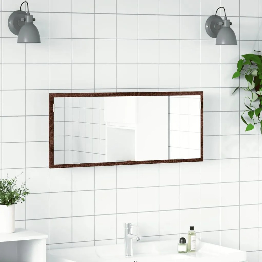 barna tölgy szerelt fa LED-es fürdőszobatükör 100x8,5x37 cm