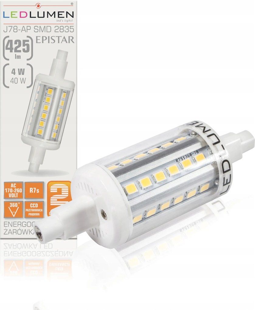 Izzó Led izzó J78 R7s 4W=40W Smd 360° CCD 78mm Prémium Energiatakarékos