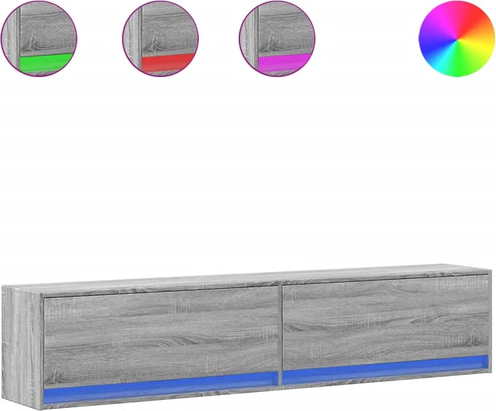 vidaXL szürke sonoma színű fali TV-szekrény LED-del 180 x 31 x 38 cm