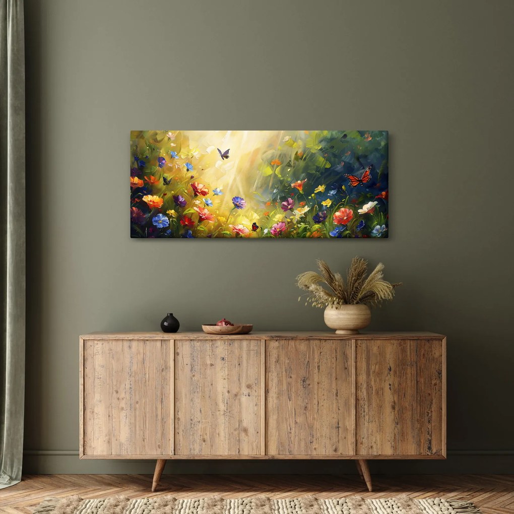 Kép - Tavaszi virágos rét, festmény (120x50 cm)