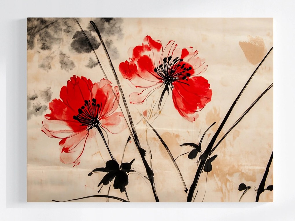 Poszter Grafika Virágok Pipacsok Piros Minimalizmus 80x60