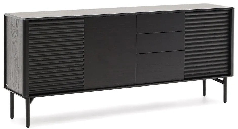 Fekete komód tölgyfa dekorral 200x86x45 cm Lenon – Kave Home