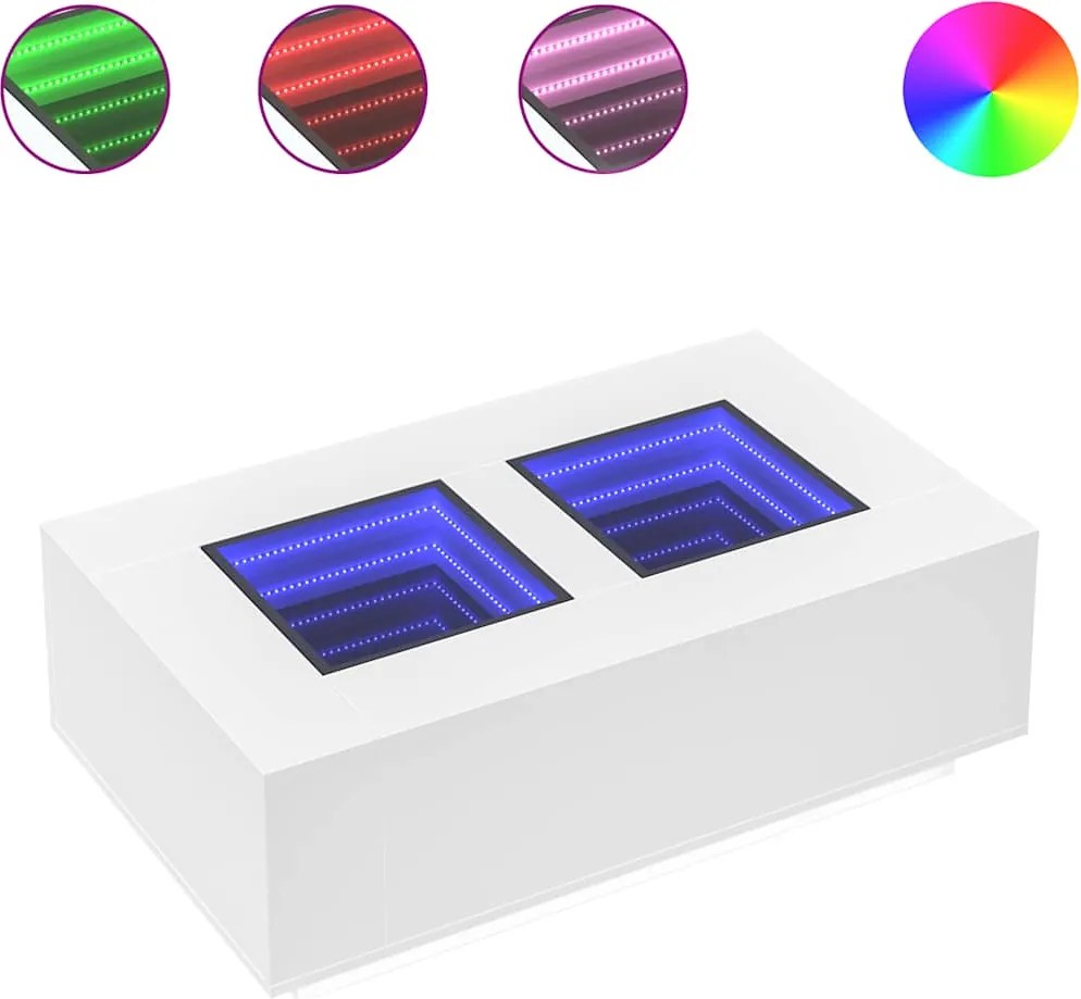vidaXL fehér végtelen hatású LED-es dohányzóasztal 116 x 69 x 40 cm