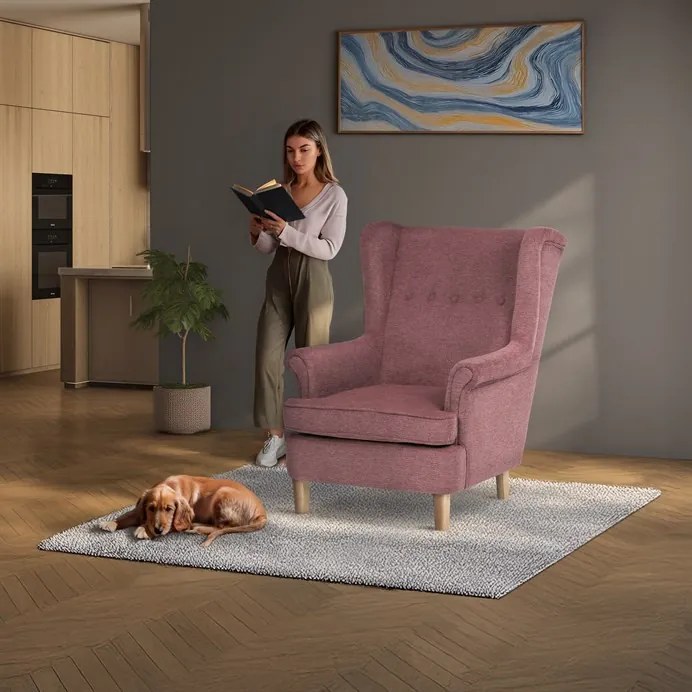 Füles fotel rózsaszín szövettel. AK-388 PINK2