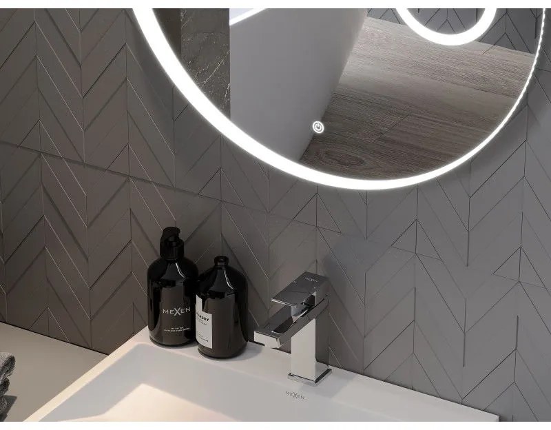 Mexen Ella, LED fürdoszobai tükör háttérvilágítással és kozmetikai tükörrel 100x100 cm, 6000K, páramentesíto, 9811-100-100-611-00