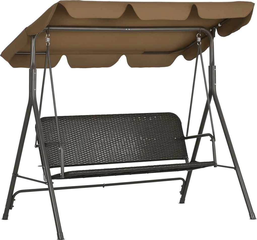 Outsunny 3-személyes Kültéri Kerti Hinta Állítható Napernyővel PE Rattan Üléssel és Karfákkal erkélyhez, teraszhoz, udvarhoz, teherbírás: 240 kg, 167x