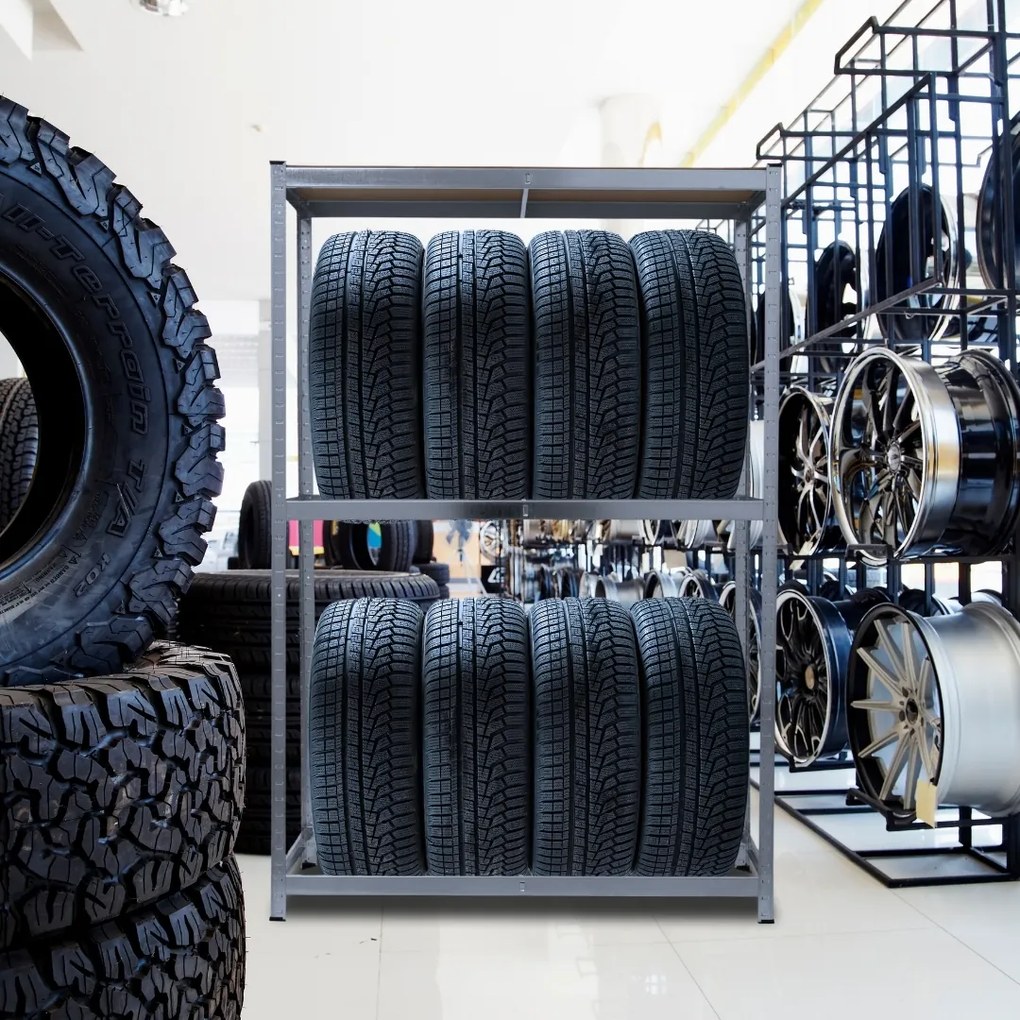 TYRE abroncstároló polc, 120x40x180cm, max 795kg, ezüst/világosbarna Jurhan