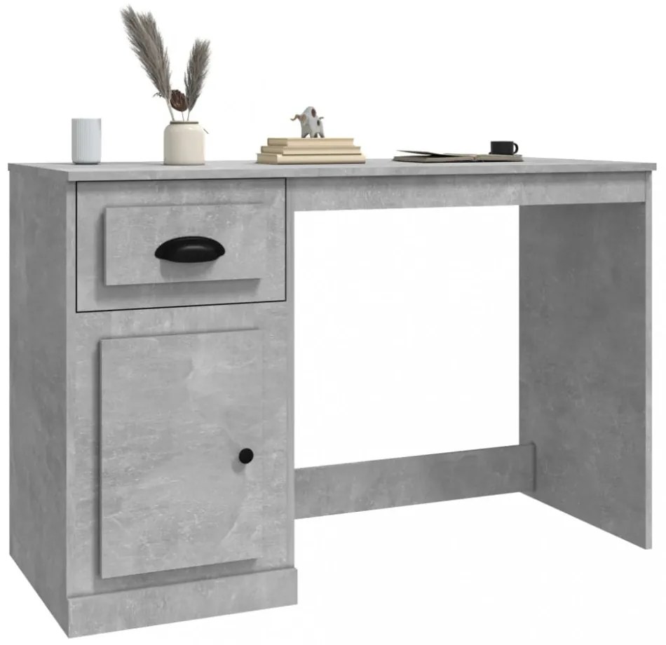 betonszürke szerelt fa íróasztal fiókkal 115x50x75 cm