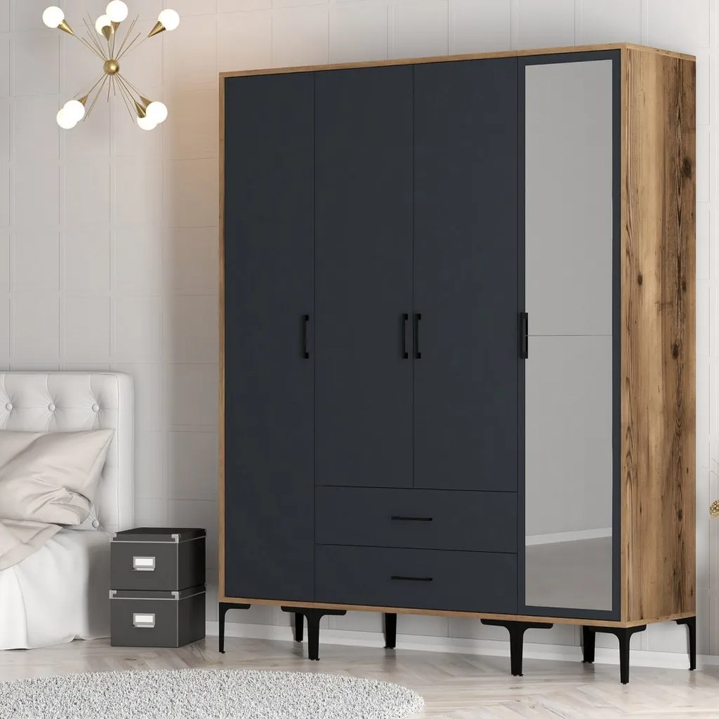 Kumsal gardróbszekrény, dió-antracit, 160 cm – TR845HCT5494