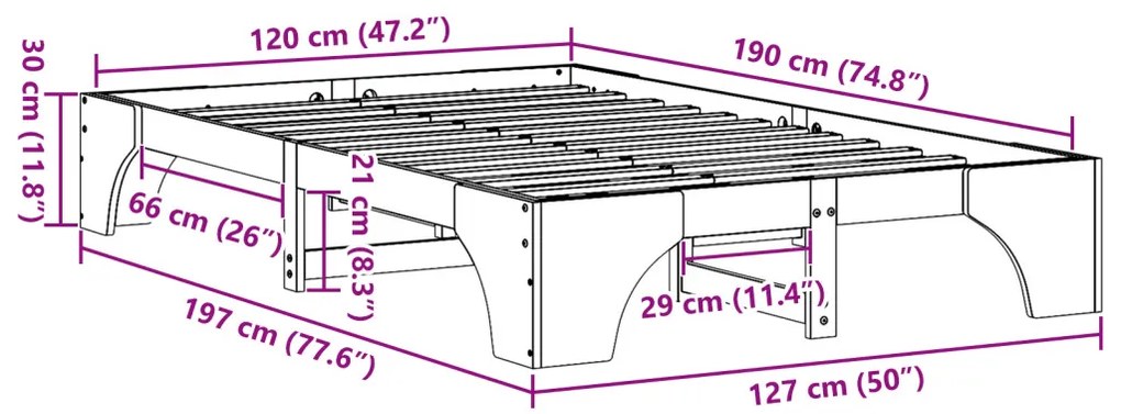 vidaXL Ágykeret Tömör fenyőfa 120 x 190 cm Tömör fenyőfa