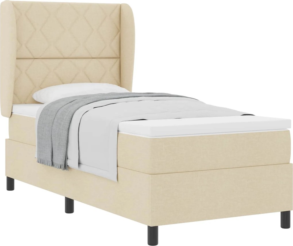 vidaXL Boxrugós ágy matracmal fejtámlával Krém 100 x 200 cm szövet