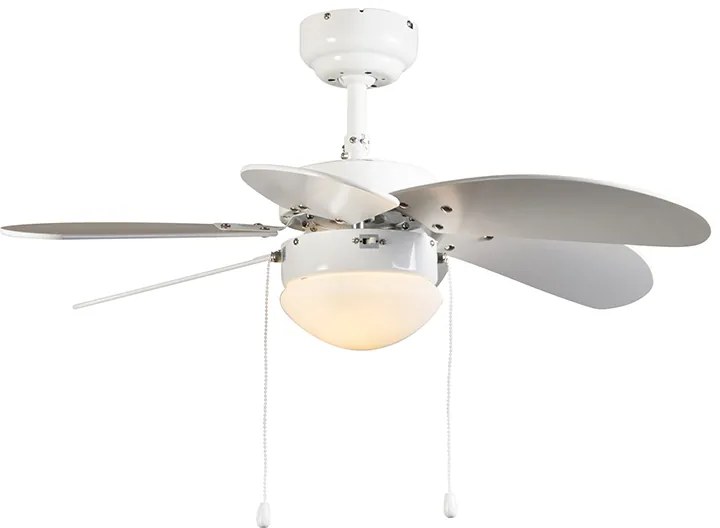 Mennyezeti ventilátor fehér fa mintázattal, 80 cm, húzókapcsolóval - Fresh