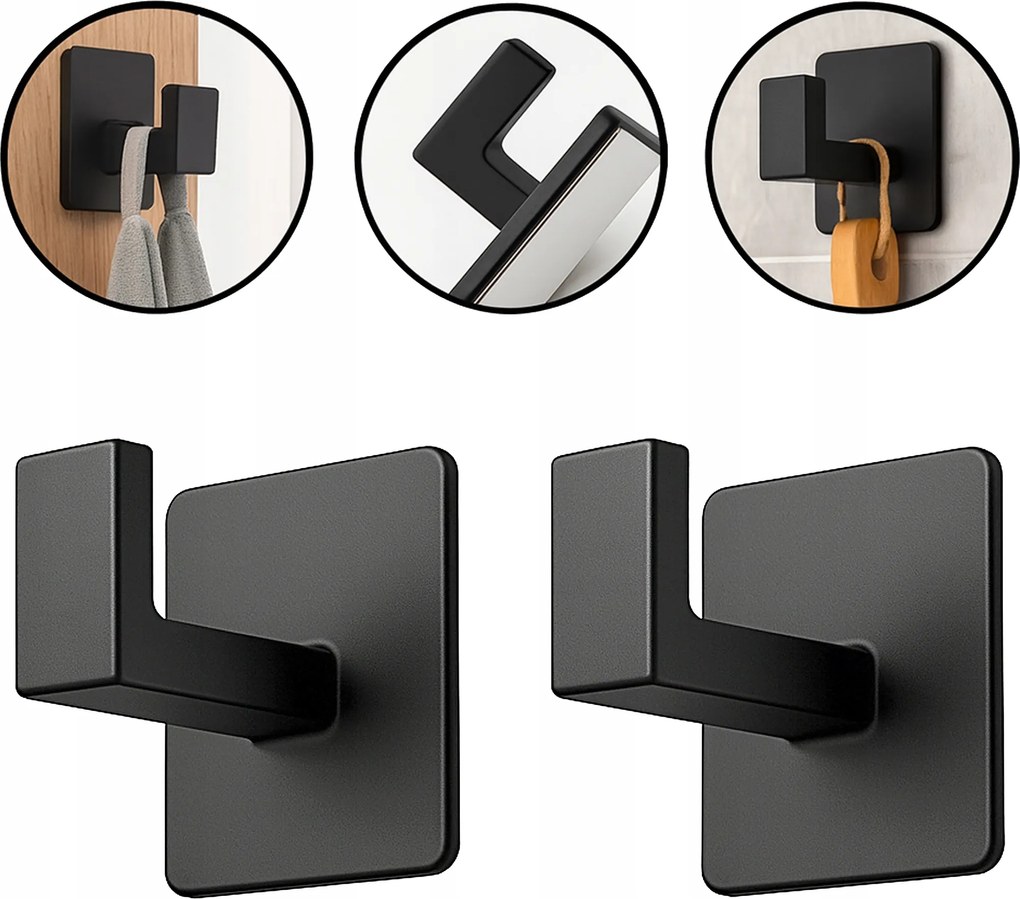 Akasztó, akasztó 2 db öntapadós törölközőtartó fekete fürdőszoba loft