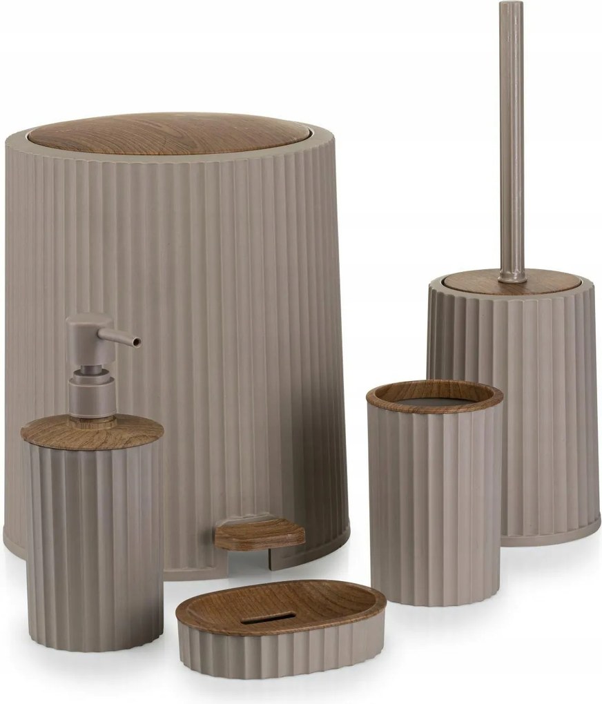 Fürdőszoba Szett 5 El Roza Wc Szett BÉZS/fa kosár kefe Glam