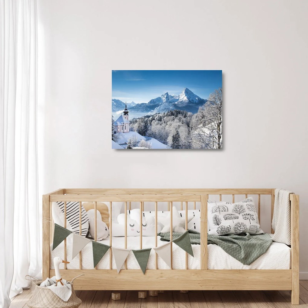 Üveg kép - Egy pillantás a téli tájra (70x50 cm)