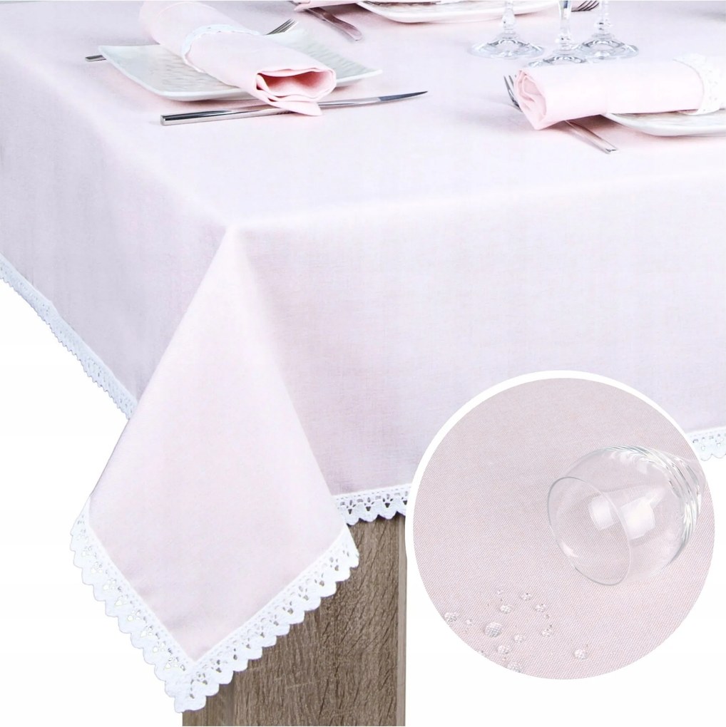 Abrosz Asztalra Csipkével Malaga 350x140 Abrosz Rózsaszín Foltálló