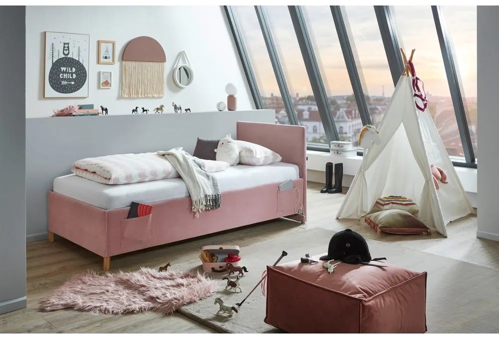 Rózsaszín kárpitozott gyerekágy ágyrács nélkül 90x200 cm Cool – Meise Möbel