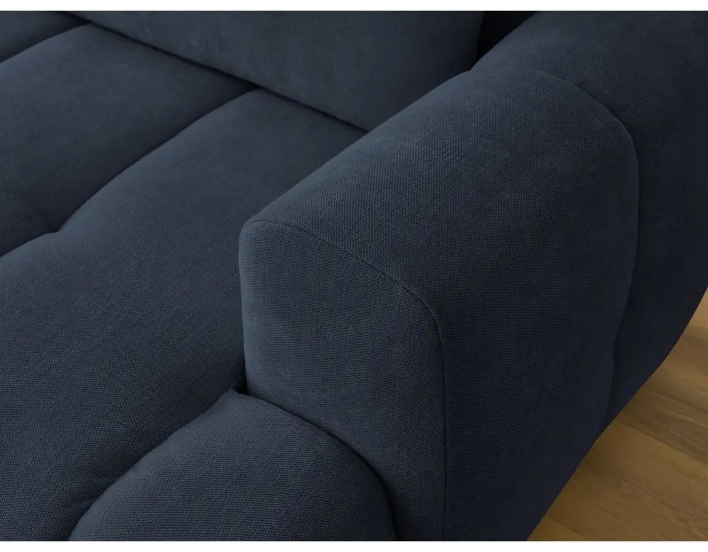 Sötétkék kinyitható-tárolóhelyes sarokkanapé (bal oldali-heverő résszel) Fuji – Bobochic Paris