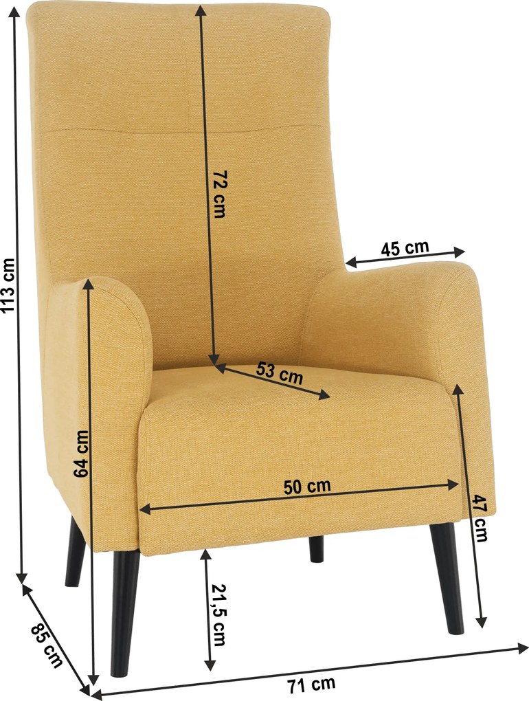 Füles fotel, sárga/fekete, SAMY