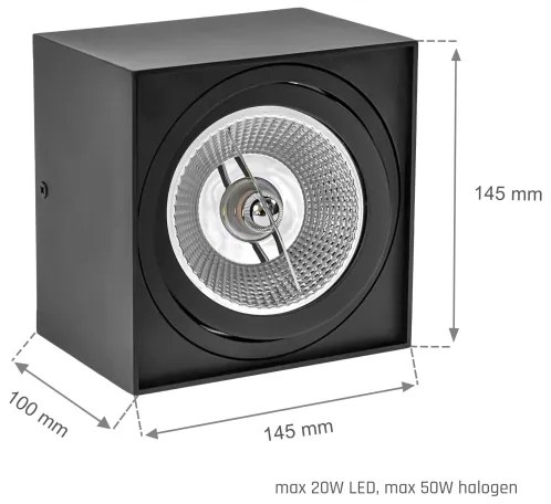 Spotlámpa CHLOE AR111 1xGU10/50W/230V szögletes fekete