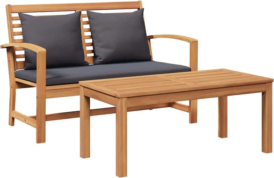 vidaXL pad párnával Barna és sötétszürke 110 x 66 x 76 cm Tömör Teakfa