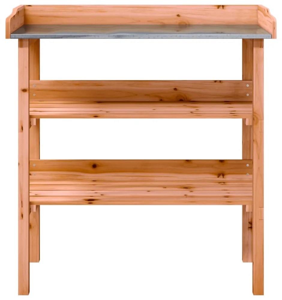 barna tömör fenyőfa növénytartó asztal polcokkal 78x38x82,5 cm