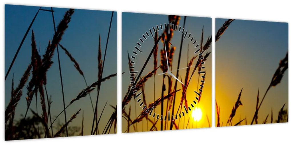 Kép - naplemente a réten (órával) (90x30 cm)