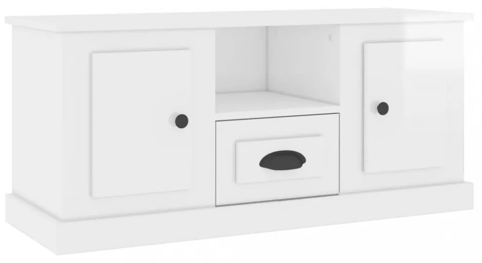 magasfényű fehér szerelt fa TV-szekrény 100 x 35,5 x 45 cm
