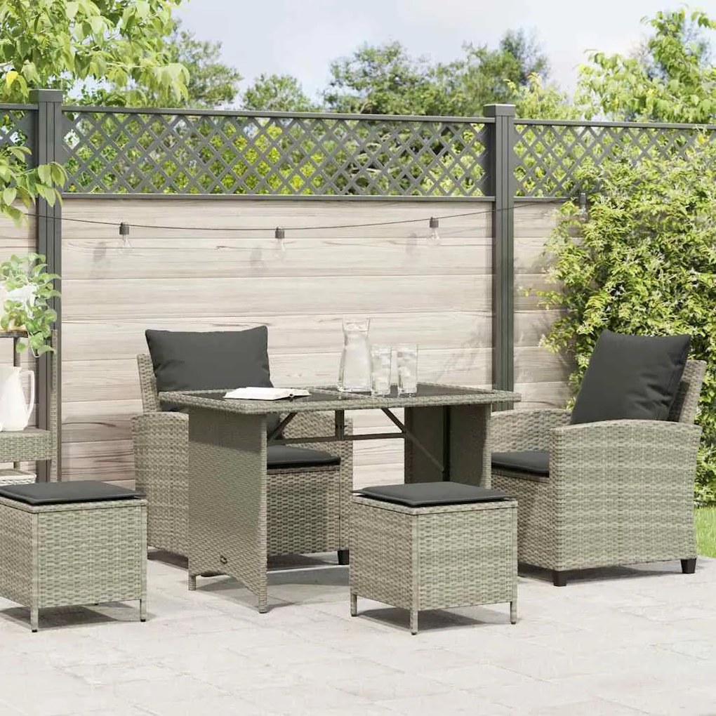4 részes világosszürke polyrattan kerti ülőgarnitúra párnákkal