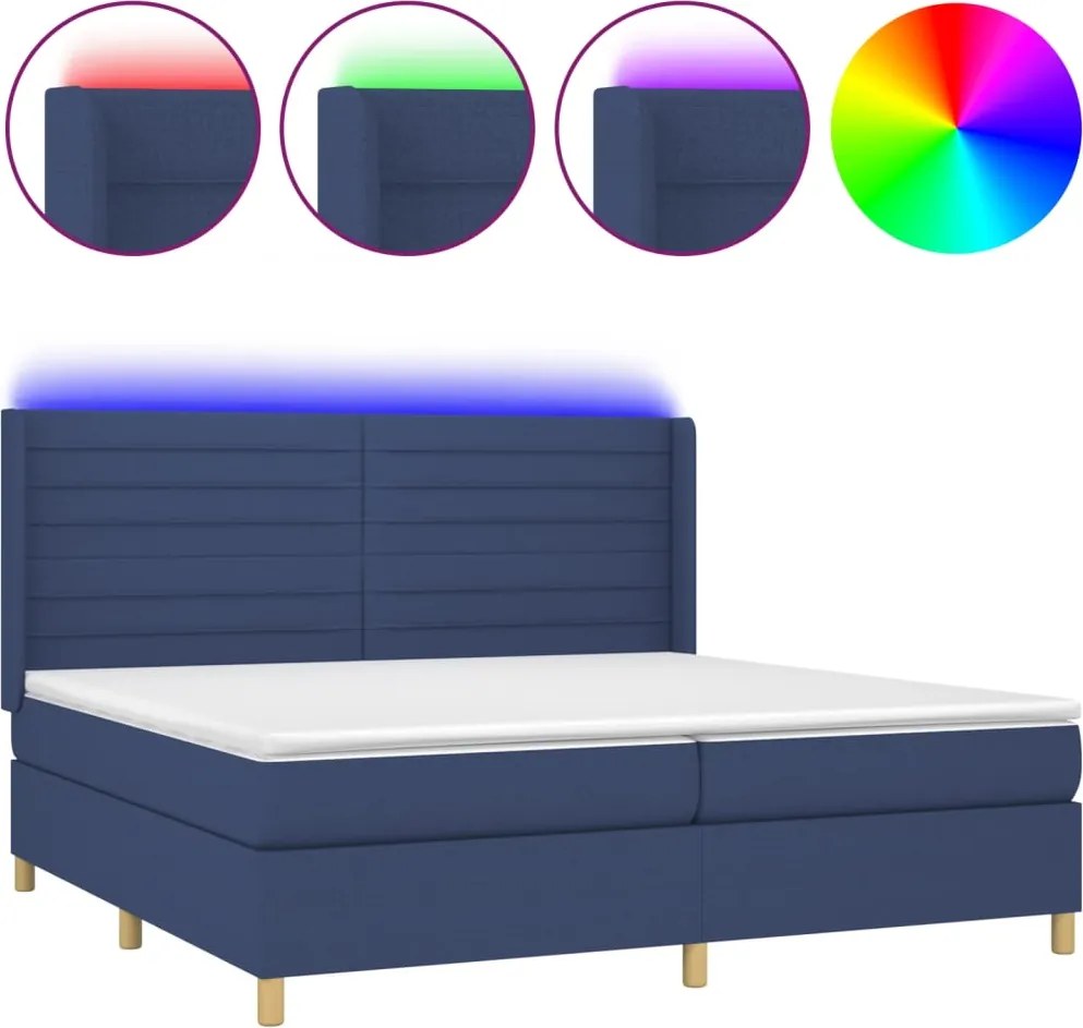 vidaXL kék szövet rugós és LED-es ágy matraccal 200 x 200 cm