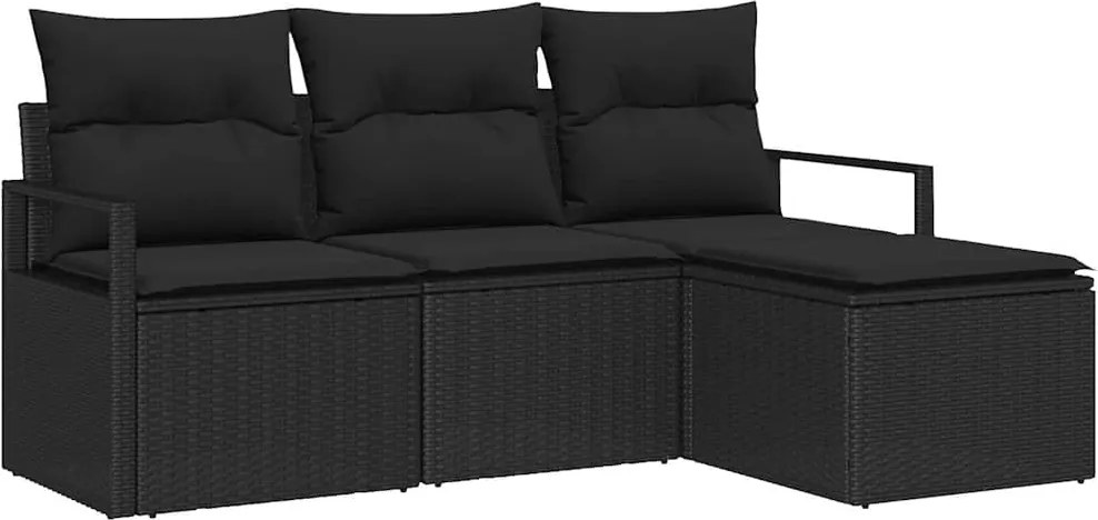 vidaXL Kanapé Szett párnával tárolóval 4 pcs Fekete polirattan