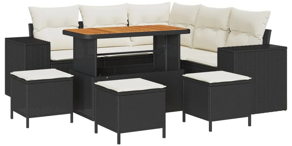 Kerti Kanapé Szett 9 pcs Fekete és Krém 110 x 55 x 71 cm