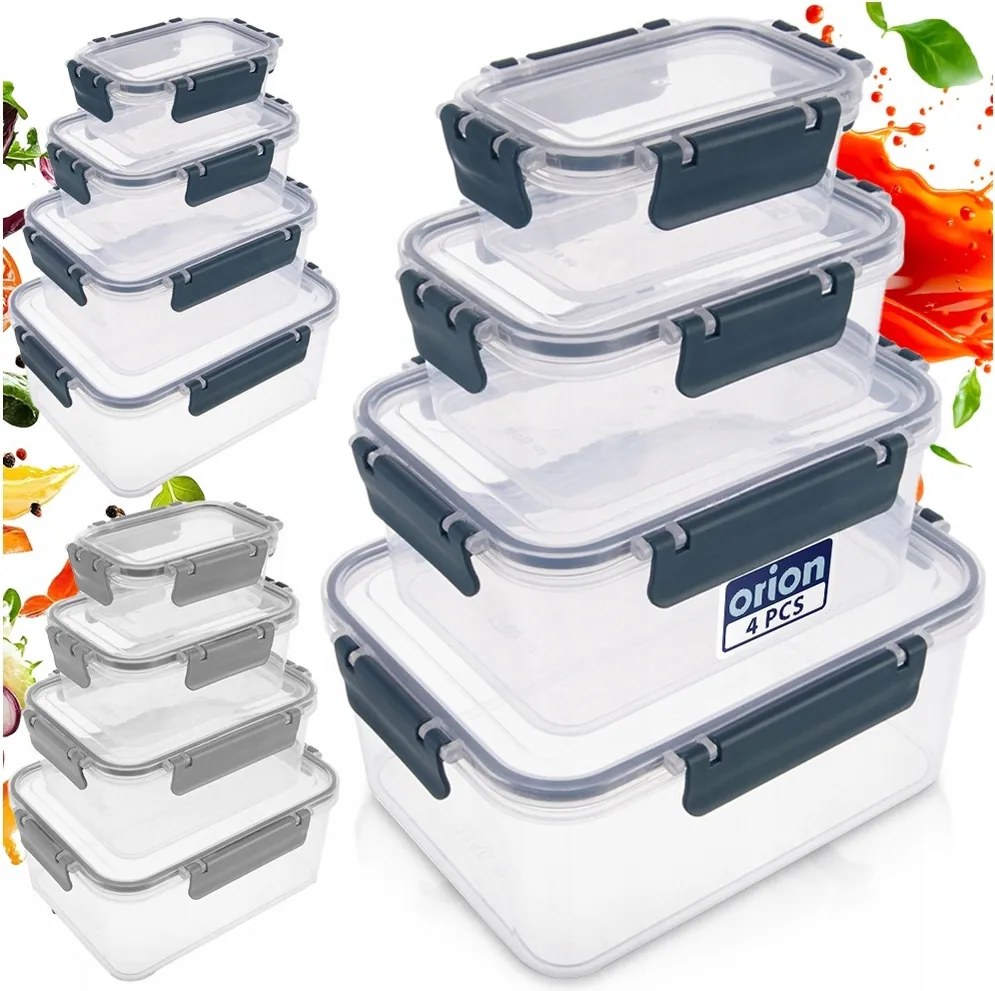 4x Konyhai légmentesen záródó ételtároló tartály tömítéssel tartály szett