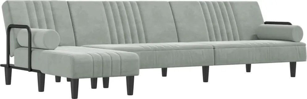 vidaXL világosszürke L-alakú bársony kanapéágy 260x140x70 cm