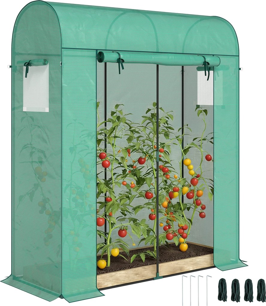 Outsunny kerti üvegház – kis erkélyüvegház PE-borítással és acélvázzal, feltekerhető ajtóval és hálós ablakokkal, 170×68×200 cm – zöld | Aosom