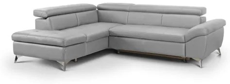Bőrkárpitos, balos, L-alakú SALERNO II sarokkanapé, szürke