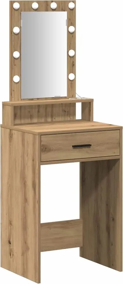 vidaXL Öltözködőasztal tükör lámpákkal Barna 50 x 41 x 140 cm Faanyag