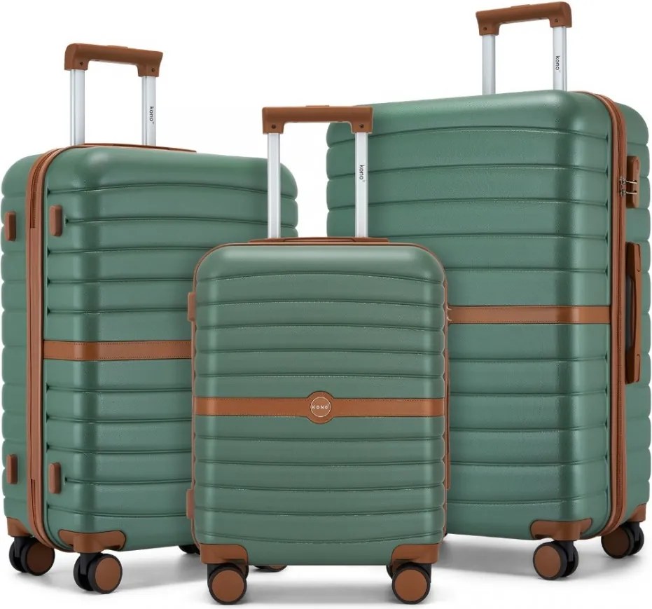 Zöld 3 részes prémium utazóbőrönd szett „Harder” – M, L, XL