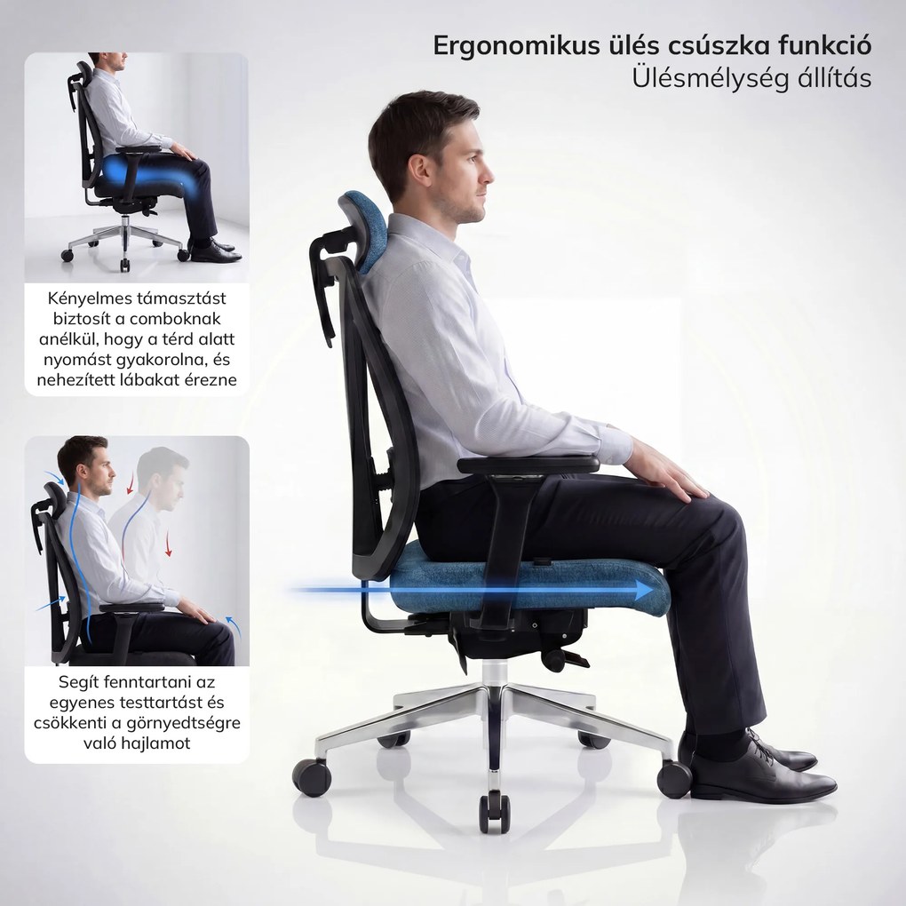 Ergonómikus, forgó irodai szék, sötétkék: VECTOR