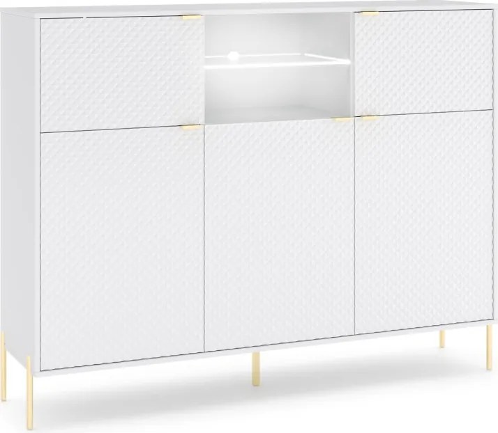 Komód 5 ajtós fehér / fehér magasfény színkombinációban LED világítással – DIAMOND DI03