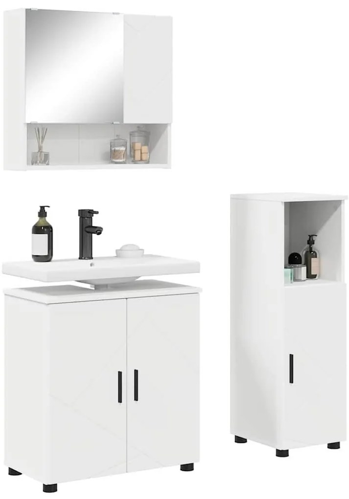 Fürdőszoba bútor szett 3 pcs Fehér 61 x 35 x 64 cm Faanyag