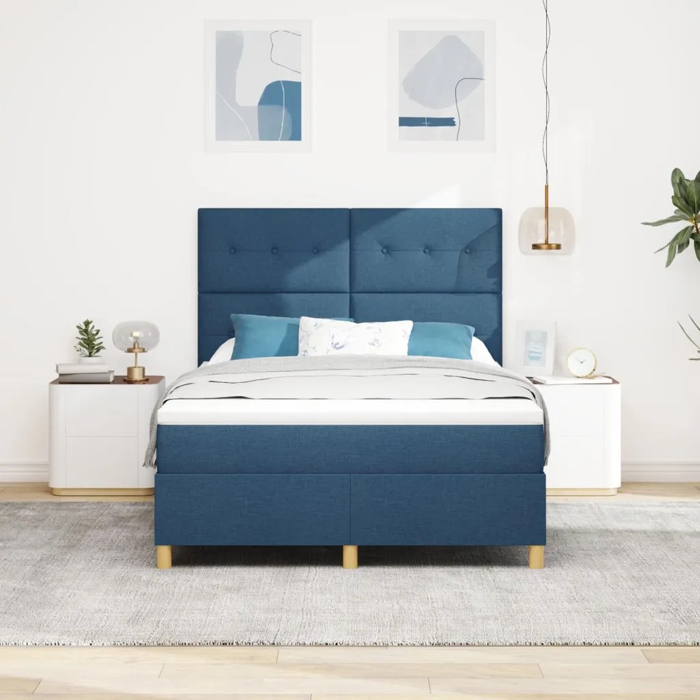 Box Spring Ágy Matrac Kék 140x190 cm Textil