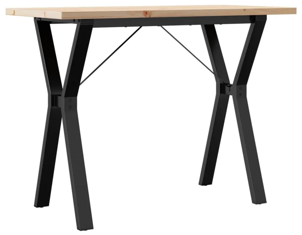 Tömör fenyőfa és acél étkezőasztal Y-vázzal 100x50x75,5 cm