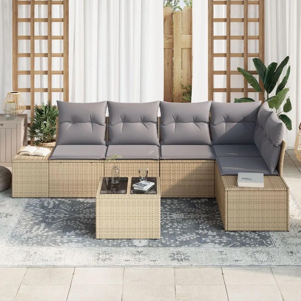 Kerti Kanapé Szett 6 pcs Bézs polirattan