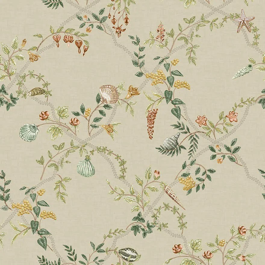 Holden Decor Wanderlust Marina bézs-korall kagylós vlies tapéta – 92072