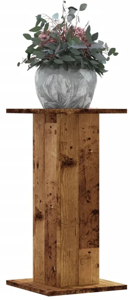 2 db antik fa színű szerelt fa növénytartó állvány 30x30x60 cm