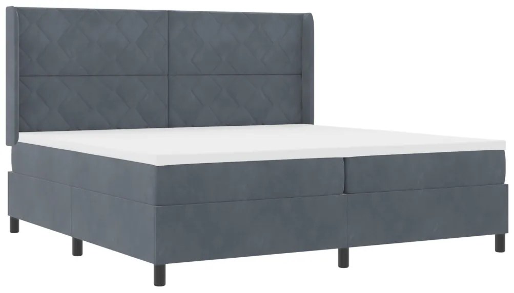 vidaXL Boxrugós ágy fejtámlával Sötétszürke 200 x 200 cm Bársony