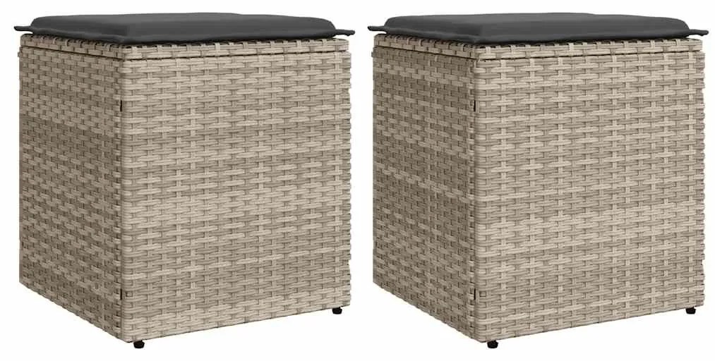 2 db világosszürke polyrattan kerti szék párnával 40x40x43 cm